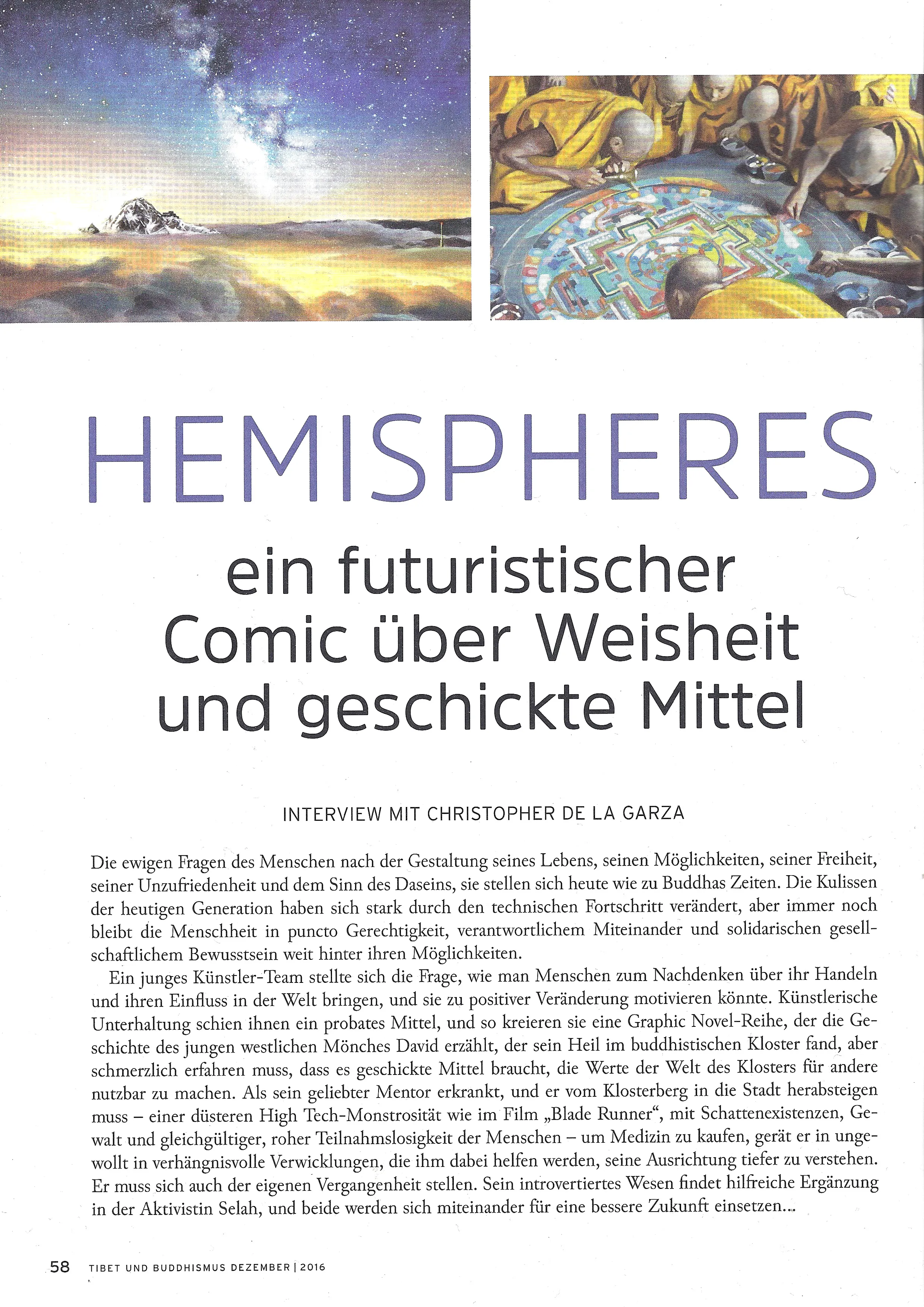 Aufgeschlagene Magazinseite mit dem Beitrag über Hemispheres.